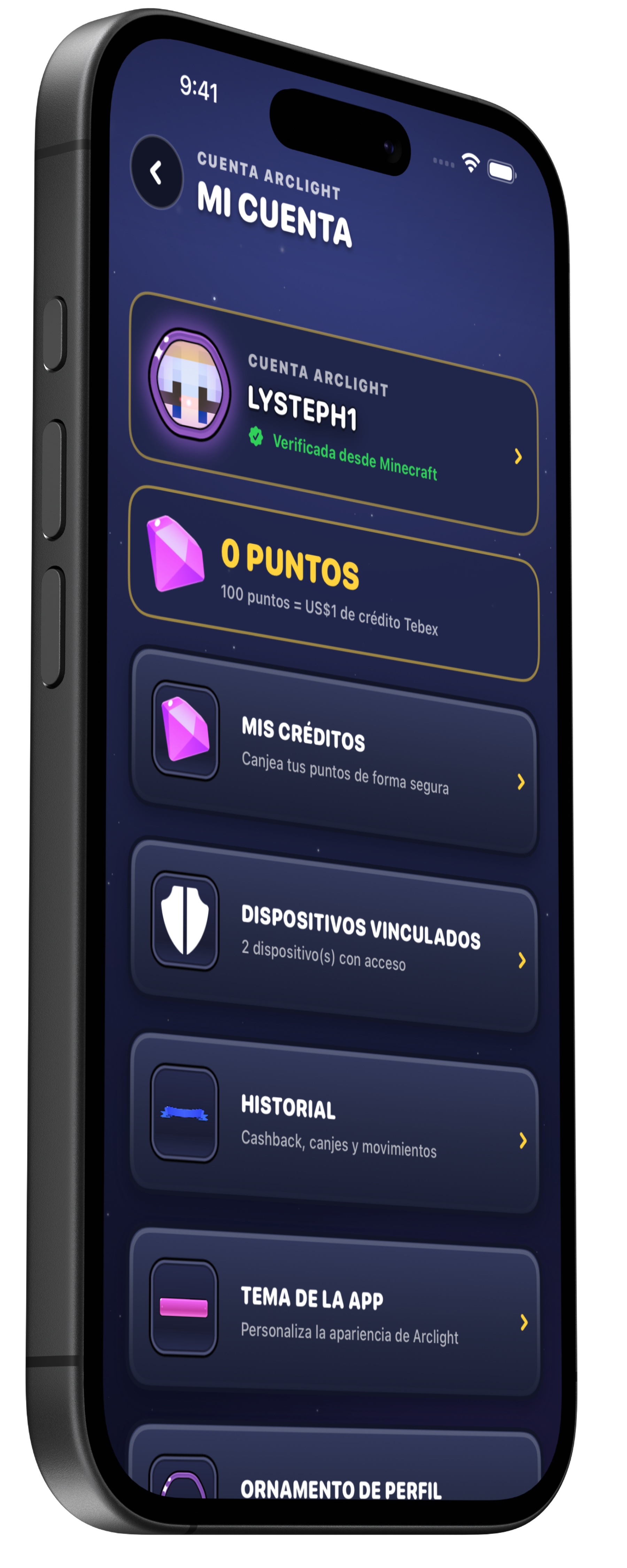 Vista lateral de Arclight Network en iPhone